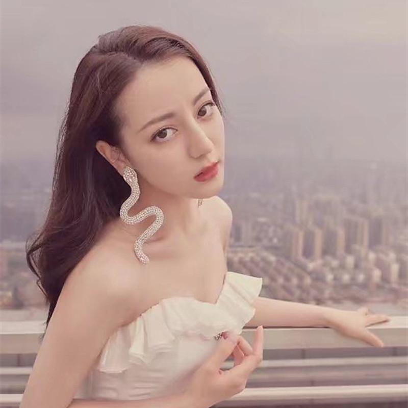 

Shiny Full Rhinestone Snake Big Dangle Earings Women Fashion Jewelry Luxury Party Dress Statement Earrings Accessories