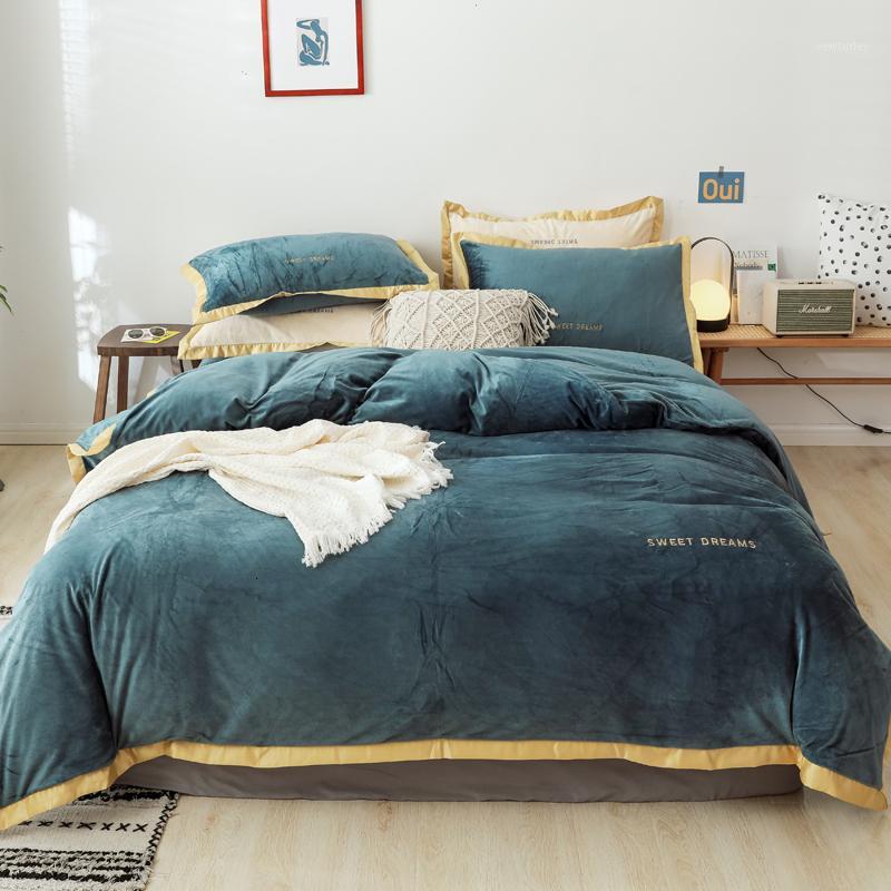 

Winter Super Soft Crystal Velvet Home Bedding Set 3/4pcs Solid Color Duvet Cover Flat Sheet Pillowcase AB Sided Warm Bed Linen1, Model 1