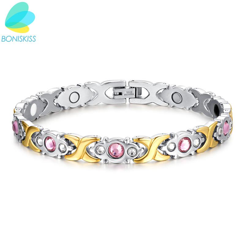 

Boniskiss Fashion Pink Crystal Bracelet Jewelry Health Magnetic Bracelets for Women Gold Bracelets & Bangles Pulseira Feminina