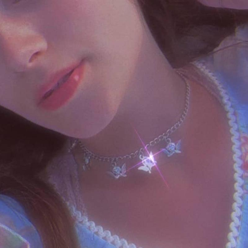 

Cute Angel Pendant Necklace For Women Metal Cool Punk Y2K Hip Hop Rock Irregular Choker Necklace Jewelry Gifts New