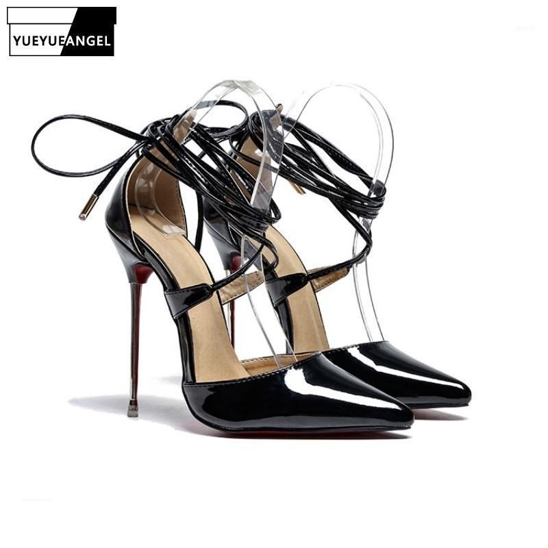 

2020 New Cross-Tied High Heel Pumps Women Summer 13CM Pointed Metal Stiletto Sexy Runway Shoes Luxury Red Black Wedding Sandals1