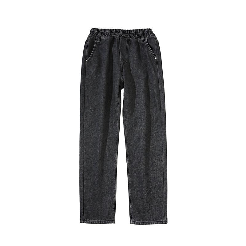 

Hong Kong style 2020 Fashion teenager winter thicken straight loose boys Denim jeans wash all-match simple long harem pants, Black