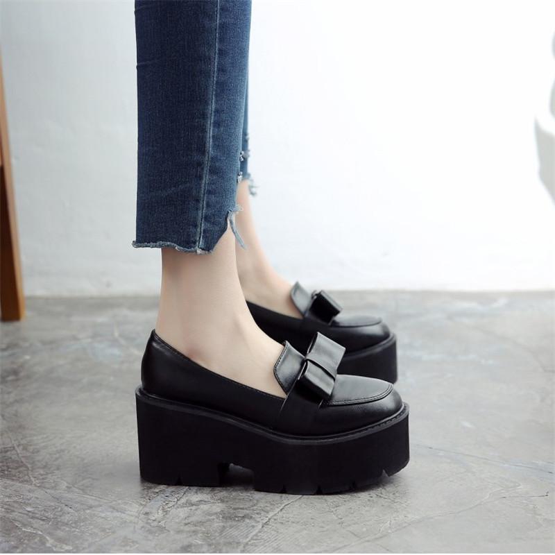 

YMECHIC Spring 2021 Bowtie Block High Heels Slip on Gothic Punk Platform Womens Shoes Black Retro Casual College Woman Pumps