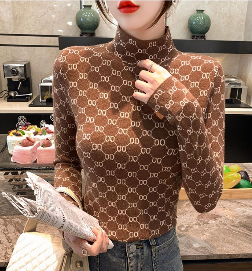 

Women Ladies Rib-Knit Stretchable Turtleneck Luxury Pull Sweater Letter O Warm Knitted Pullovers Jumper Tops, Black