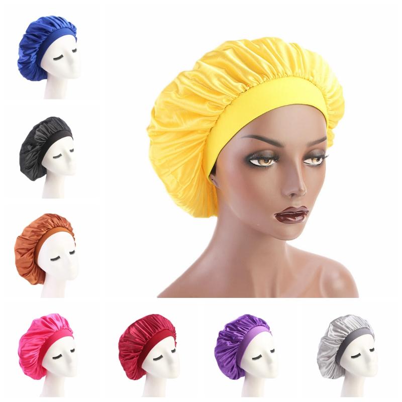 

New fashion Luxury Wide Band women chemo cap Beauty Salon Cap Night Sleep Head Cover Satin Bonnet Hat
