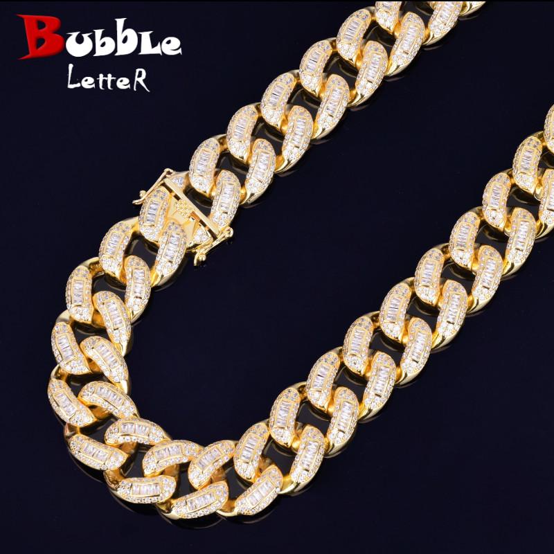 

22mm Baguette Zircon Miami Cuban Link Necklace Choker Iced out Men's Hip hop Street Rock Jewelry Gold Color Chain 16" 18