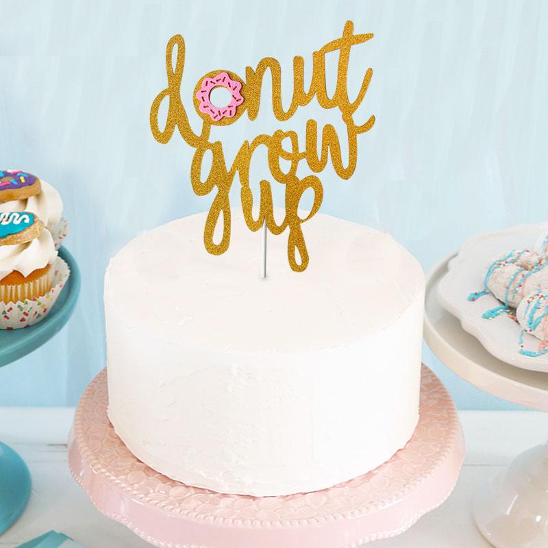 

Happy Birthday Gold Cake Topper "Donut Grow Up" Letters Kids Favors Birthday Party Decoration Cupcake Flag Favors Deocr baby