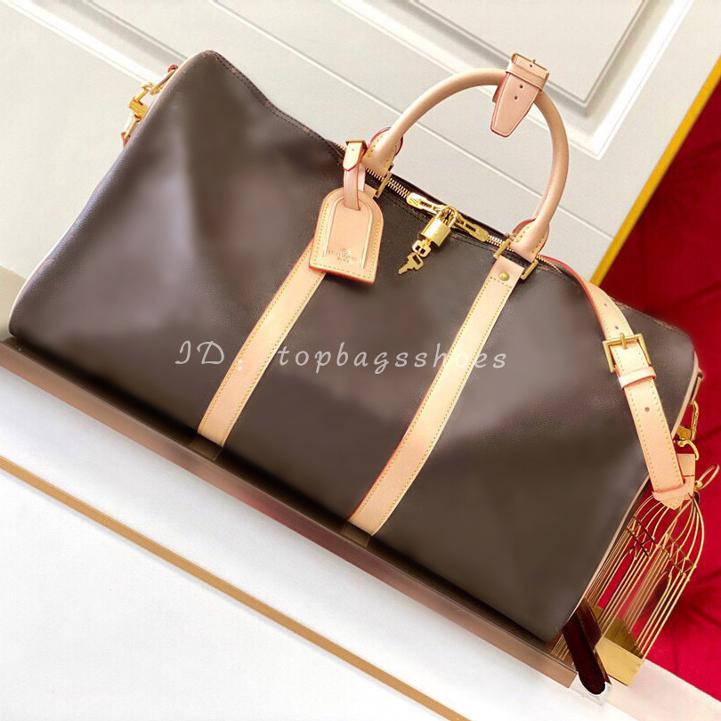 

luxurys designers leather duffel bags 2021 kitbag Original 5A Brand Fashion Handbags 45 50 55 cm big large men travel Bag shoulder crossbody, Black flower
