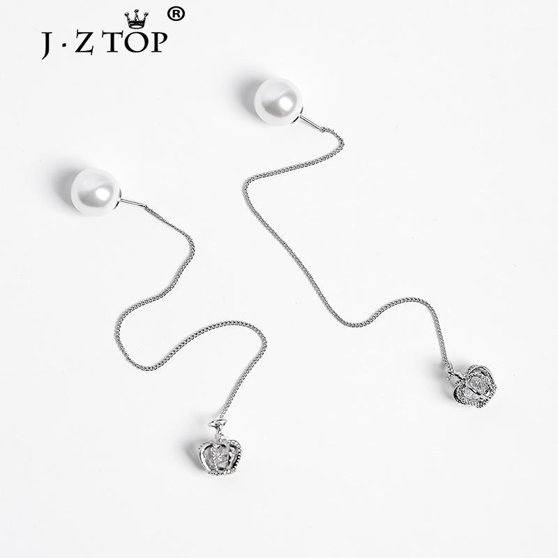 

Fashion Simple Imitation Pearl Crown Stud Earrings Long Rhinestone Chain Pendant Ear Line For Women Exquisite Jewelry Gifts1