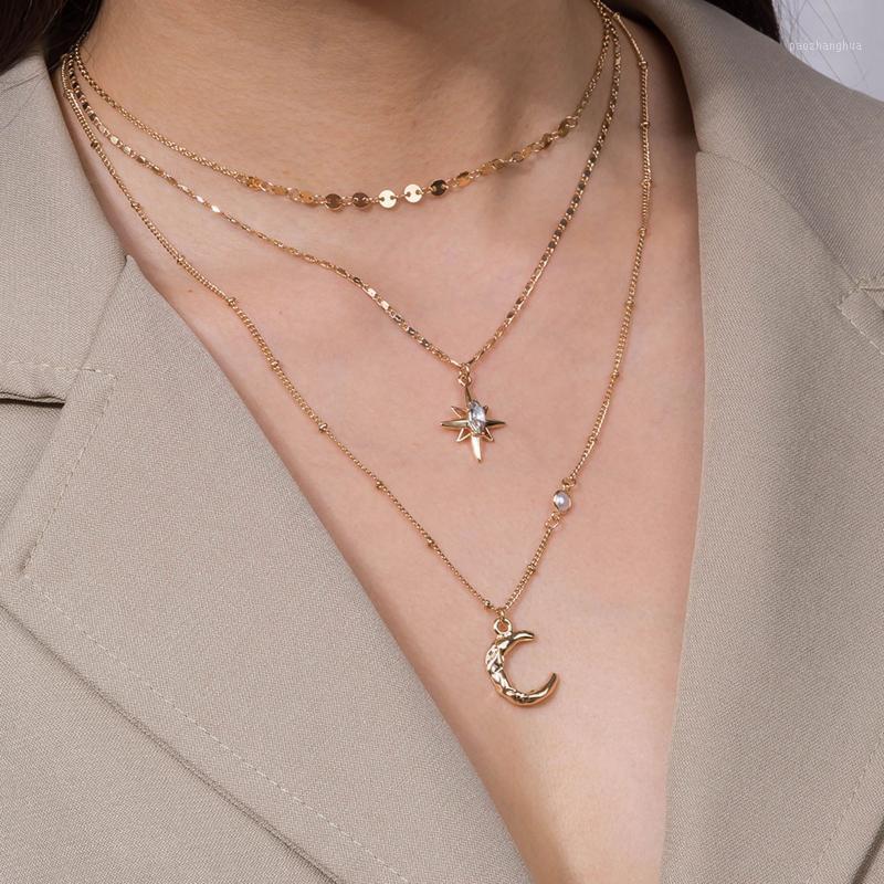 

Chains Bohemian Multilayer Necklace Moon Star Pendants Necklaces For Women Clavicle Jewelry Birthday Gift Party Collier Femme, Silver