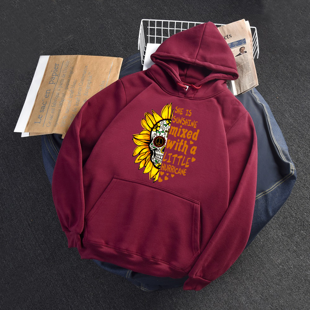 

2021 New Women Hoodies Soft Autumn Warm Hooded Pullovers Printing Pocket Sweatshirts Female Winter Cold Clothing -2xl 8ftu, Wine red