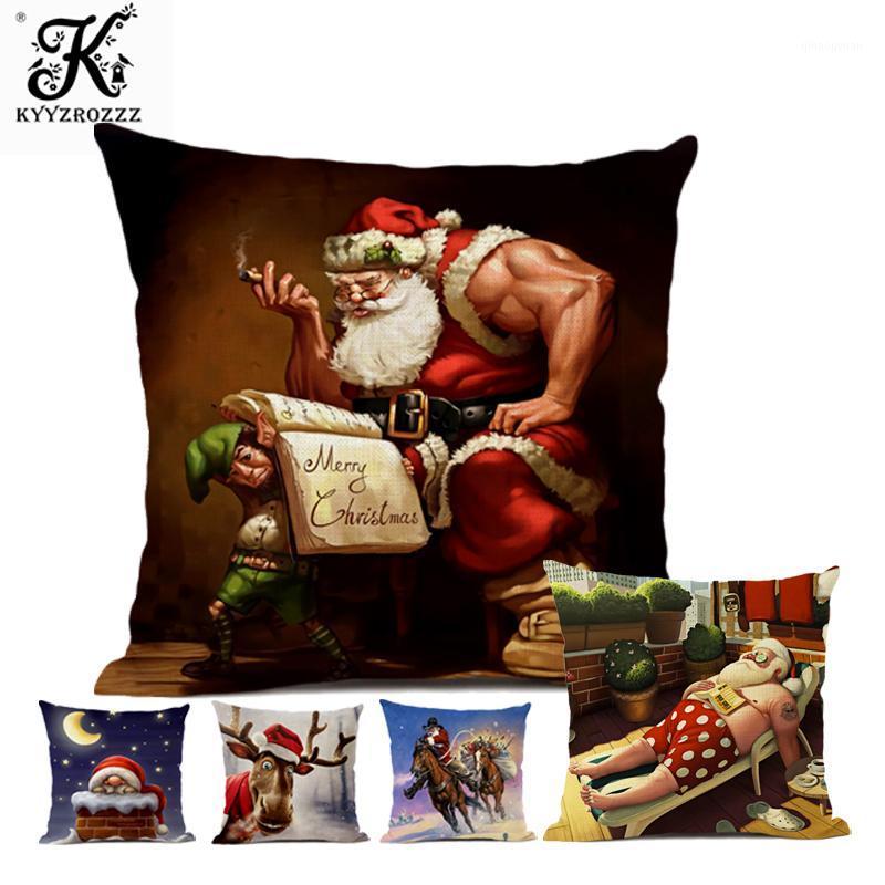 

Christmas Pillow 45*45 Personality Christmas Happy Printing Decoration Pillow Sofa Cushion Cover Home Decoration Flax1, 17