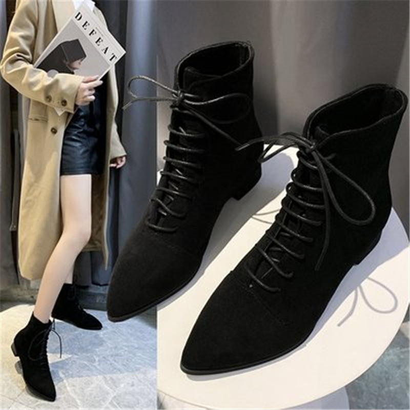 

Thick 2021 New Boots Black Thin Wipes Finger of Pointed Foot Rentals-up Short Female Designer 3913