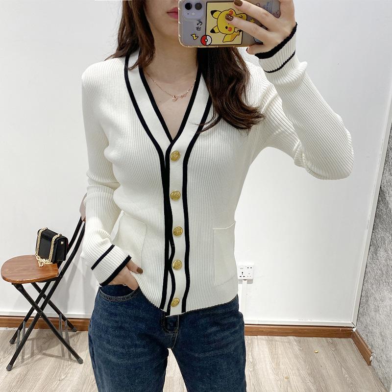 

2020 New Slim and Slim All-match V-neck Single-breasted Knitted Cardigan, Black