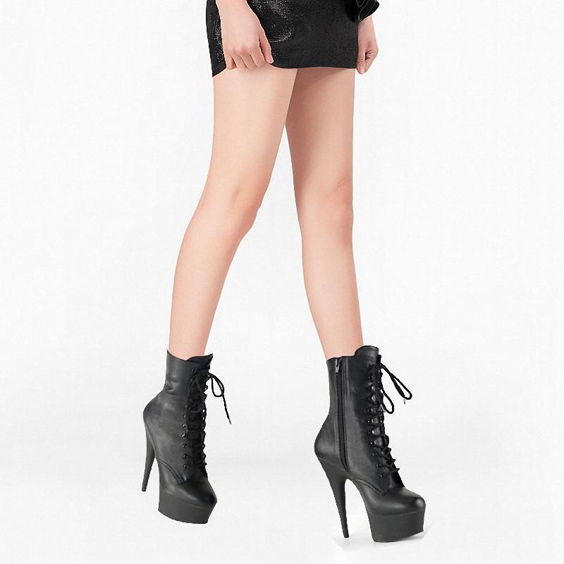 

15Cm Ankle Boots Round Toe Crystal Leather Black High Heels Sexy Shoes 6 Inch Thick Crystal Party Shoes Pole Dance White Stage1, Pink