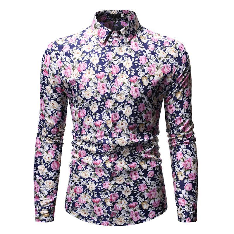 

Hawaiian Shirt 2020 New Camisa Social Men Shirt Fashion Print Loose Men Flower Long Sleeve Casual Camisa Masculina, Black