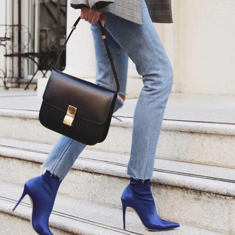 

Women's Silk Mid Calf Boots Woman Sexy Thin High Heels 2020 Woman Pointed Toe Pumps Female Elegant Shoes Ladies Fashion Footwear1, Apricot