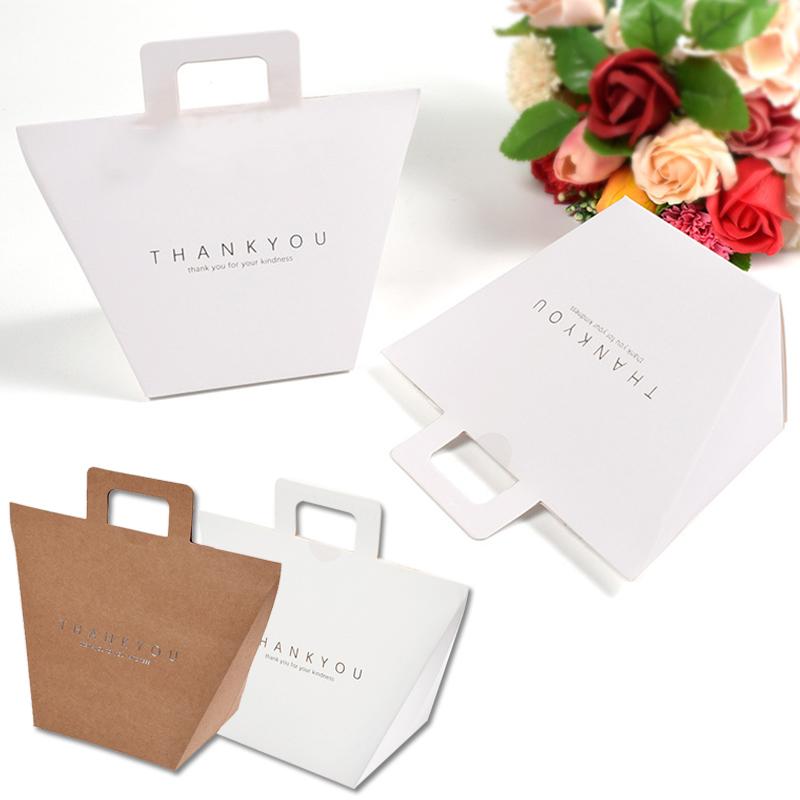 

French Thank You Kraft Paper Bag White Candy Bag Wedding Favors Gift Box Package Birthday Party Decoration Bags With Handles