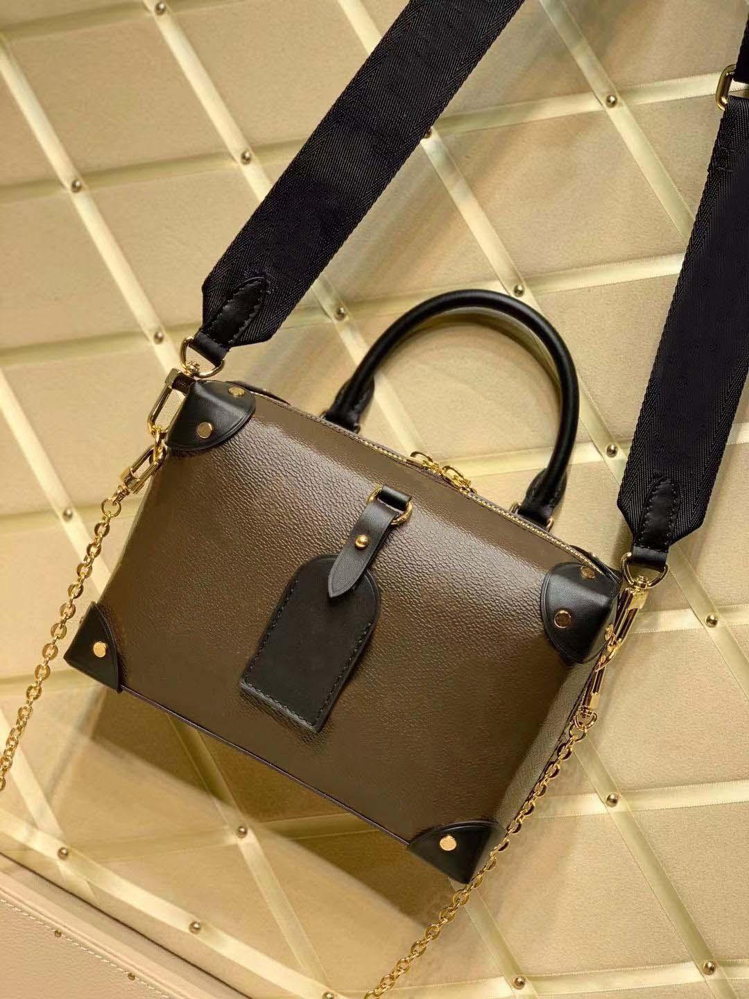 

100% Real Leather latest color lady's Petite Malle Souple bags handbag popular womens handbag top fashion shoulder bag Messenger bag purse, Pink