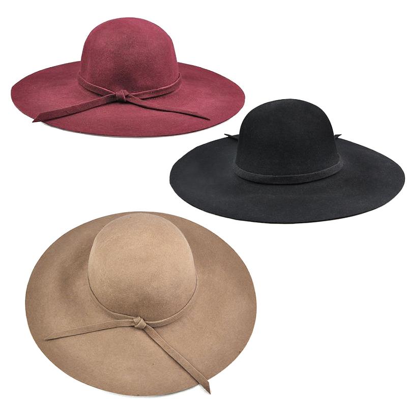 

Wool Wide Brim Beach Floppy Sun Hat Bowler Fedora Cloche Dress Cap, Black