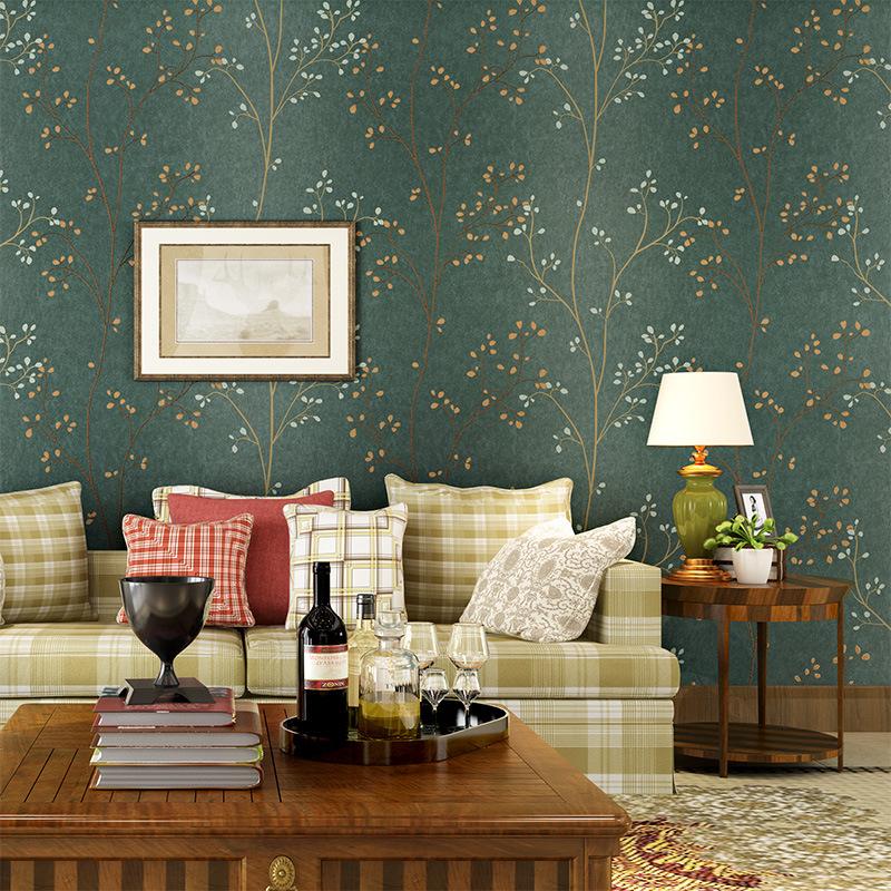 

American Style Wallpaper Roll Rustic Wall Paper Tree Mural Green Branch Tree Wallpaper for Walls 3 d Non Woven Wallpapers Decor, 99505