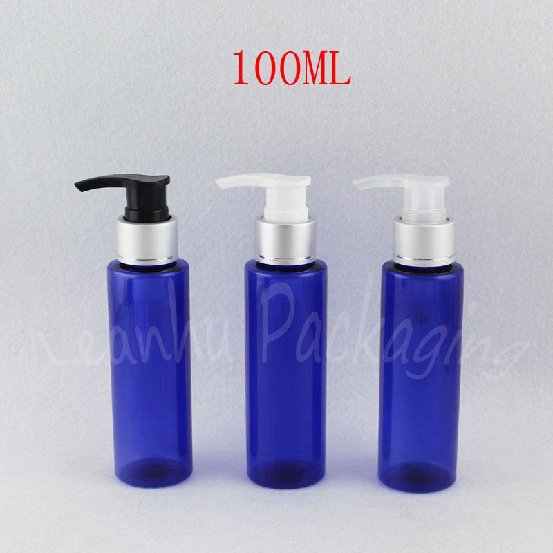 

100ML Blue Flat Shoulder Plastic Bottle , 100CC Shower Gel / Lotion Packaging Bottle , Empty Cosmetic Container ( 43 PC/Lot