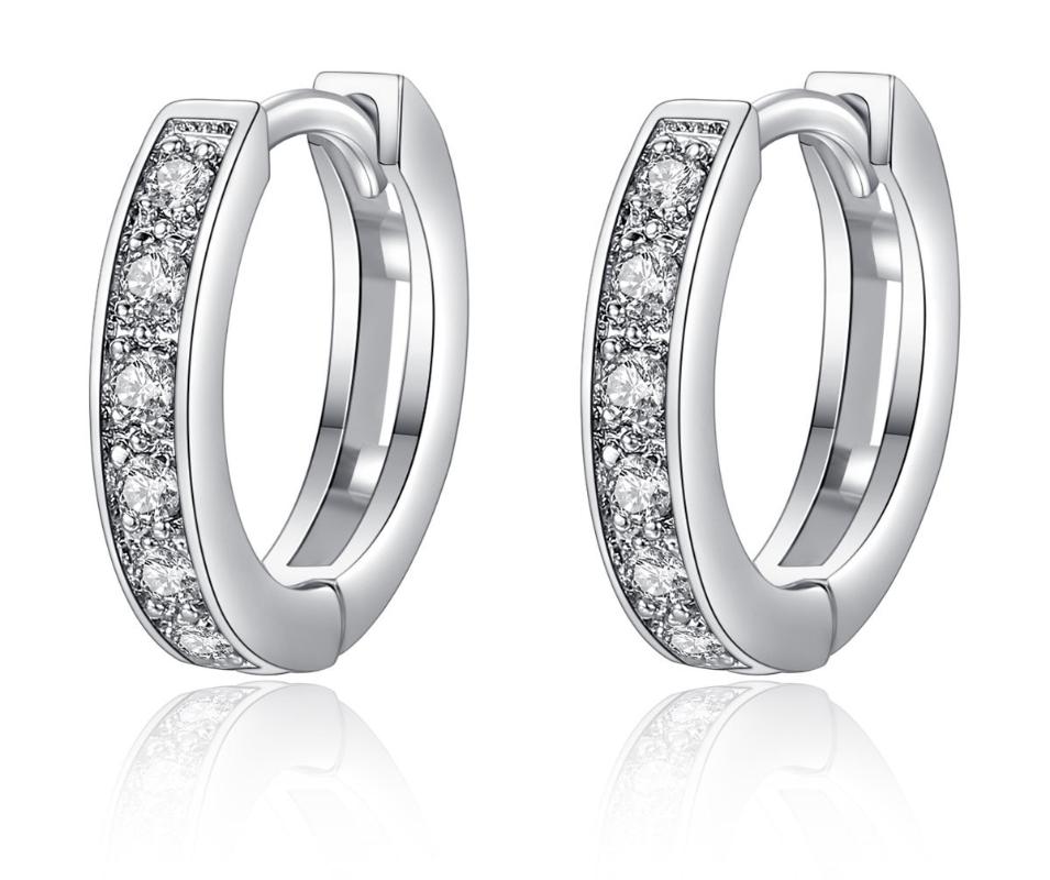 

Small Simple Crystal ZC Rhinstone Hoop Earrings for women Girl Men Elegant crystal Gold Silver-color Circle Earrings Korea Jewel