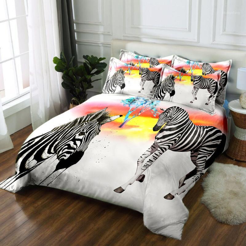 

Bedding Sets Cartoon Print Duvet Cover Set Black White Striped Zebra Pattern Child Room Single Double Home 3pcs Bed