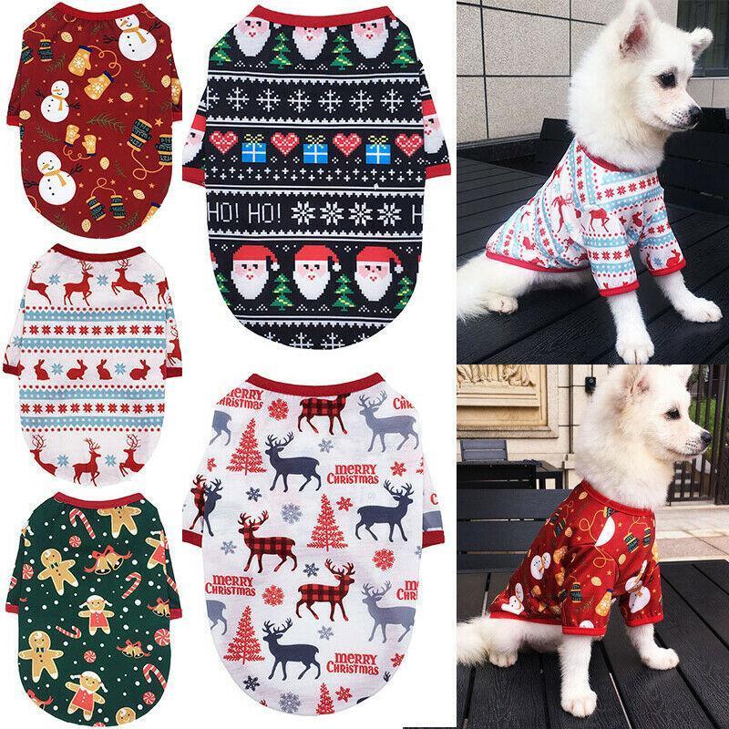 

Christmas Dog Clothes Snowman Elk Pattern Pet Vest Shirt Cotton Pet Clothing for Small Medium Dogs New Year Puppy Dog Costume1