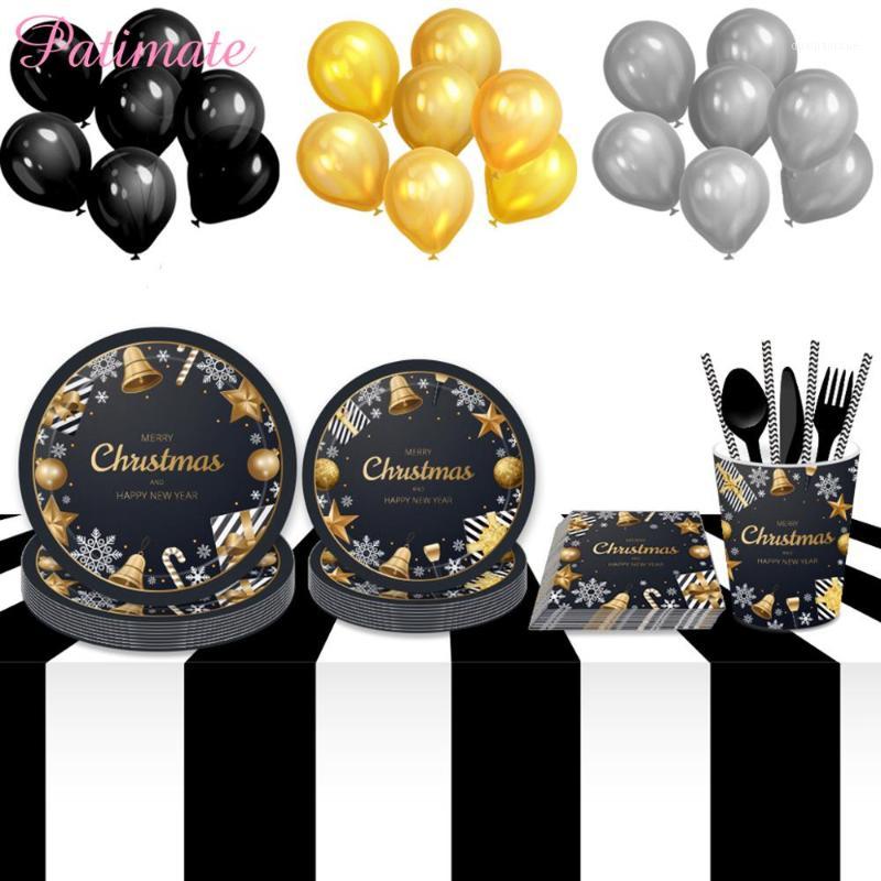 

PATIMATE Black Gold Tableware Christmas Tableware Merry Christmas Decoration For Home Table Happy New Year Decor Navidad 20191