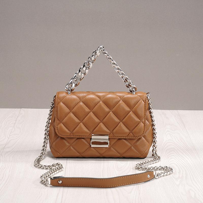

2021 New Women Chain Bag Genuine Leather Bag Diamond Lattice Fashion Single Shoulder Messenger Designer Handbags, Black