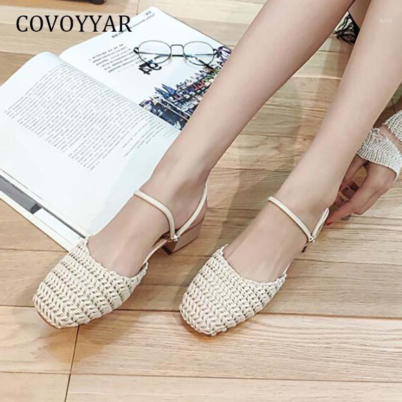 

COVOYYAR 2020 Heeled Shoes Women Slippers Summer Weave Sandals High Heels Casual Mules Pumps Female Shoes WSL1621, Beige