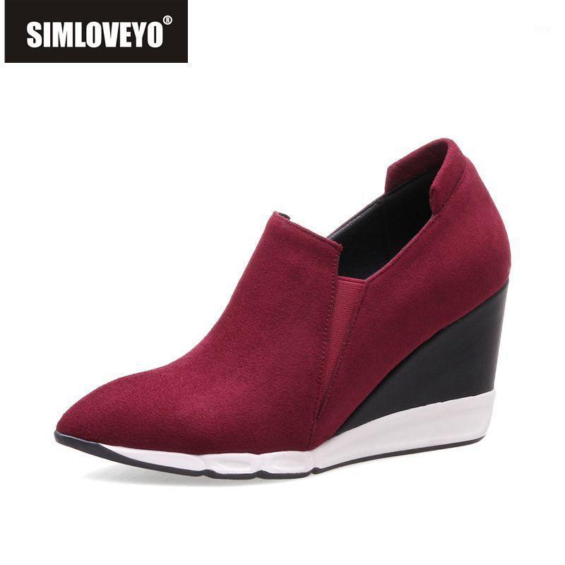 

SIMLOVEYO Autumn slip-on ankle boots female Pointed Toe shallow Shoes Woman high heel wedges boots Women Botas Feminina B10631, Black