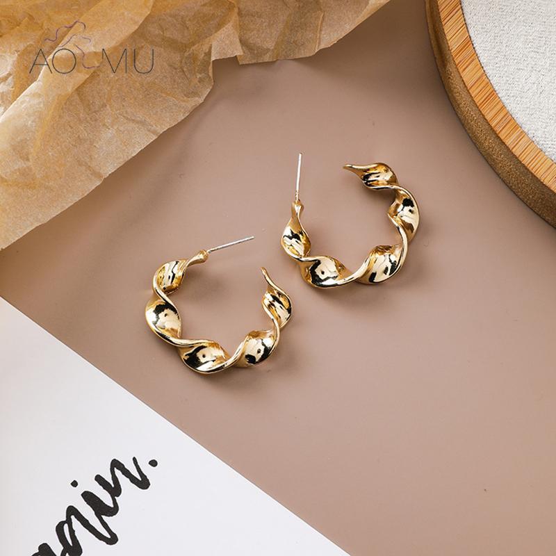 

AOMU S925 Sterling Silver Pin Twisted Geometric Wave Kink Circle Golden Metal Hoop Earrings for Women Girls Birthday Gifts Party1