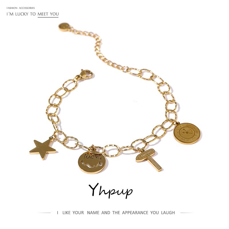 

Charm Bracelets Yhpup 2021 Stainless Steel Gold Color Bangle Bracelet For Women Minimalist Chain Geometric Pendant Accessories Gift