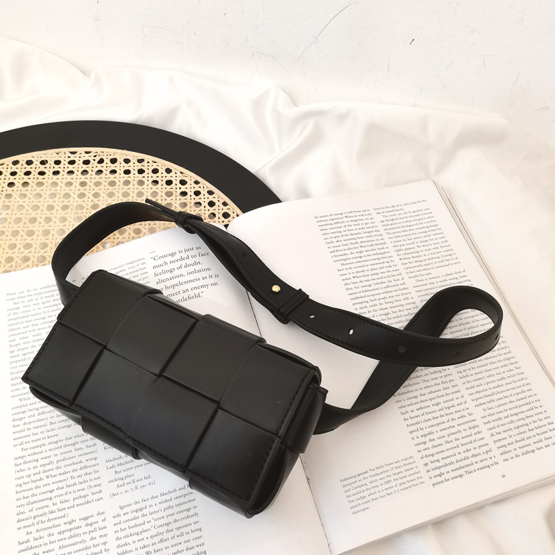 

Genuine Leather Chest Bag Mini Fanny Pack Woven Style Fashion Waist Bags (Black,White,Green,Pink