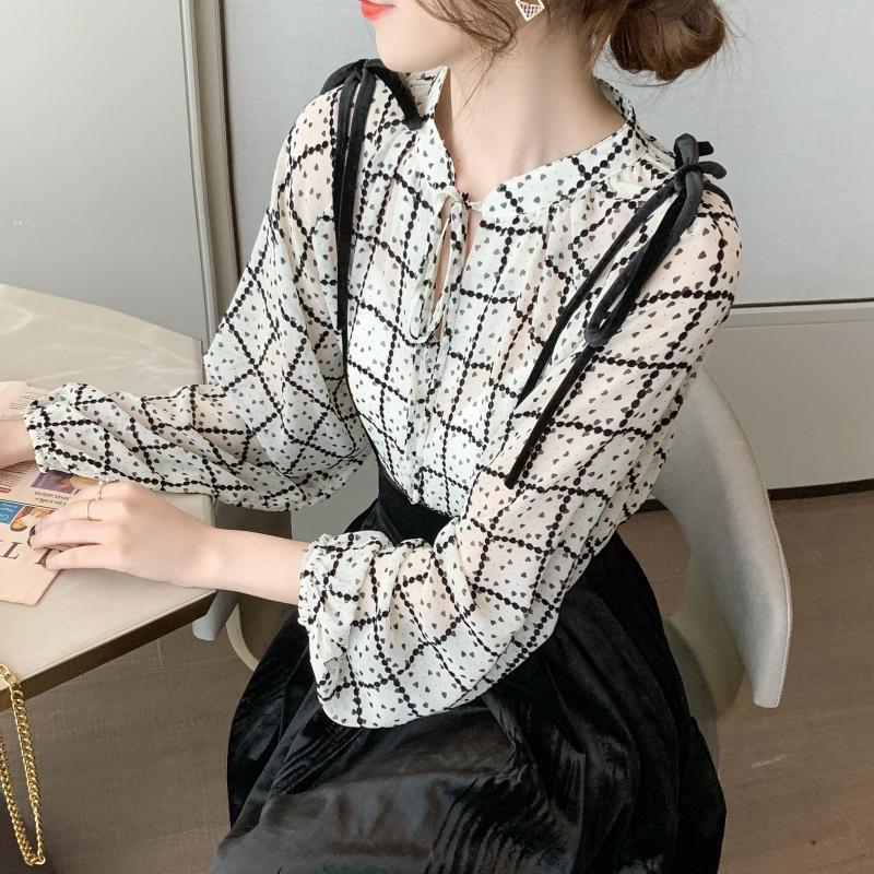 

COIGARSAM Full New Spring Plaid Chiffon Puff Sleeve Skirts 2160
