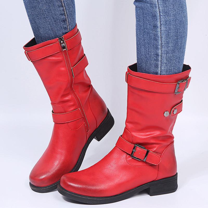 

Leather Boots For Women Round head Shoes Women's shoes Mid-Calf Boots Non Slip Middle Tube Spring Winter Cotton Fabric shoes#111, Black