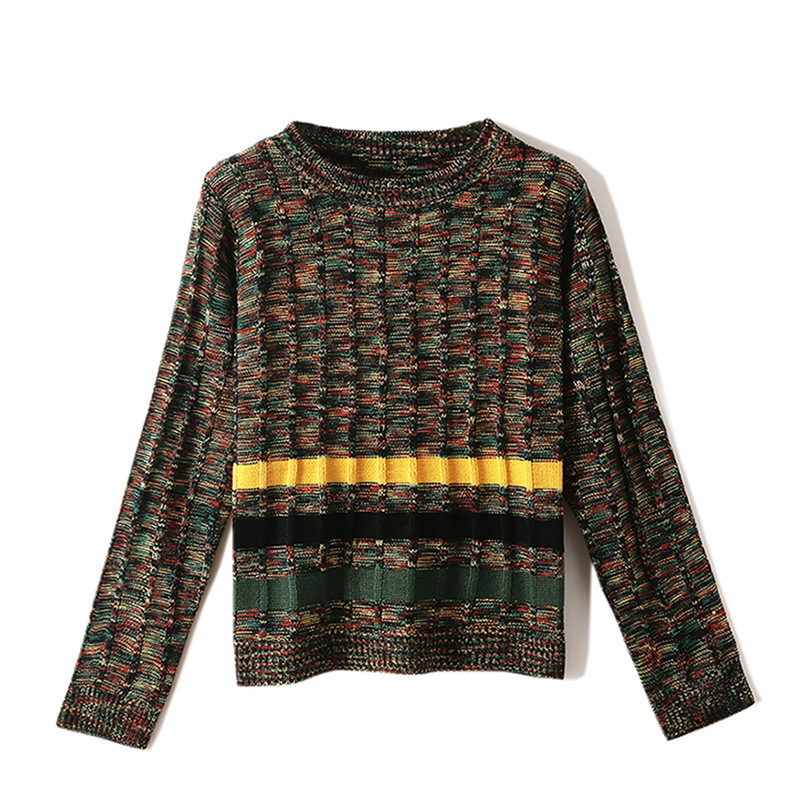 

New Chess 2021 Autumn Women of Male Bluffs High Street Ladies Women's Puffs O-neck Basic Shirt Striped Pista Tops 8o50, Green