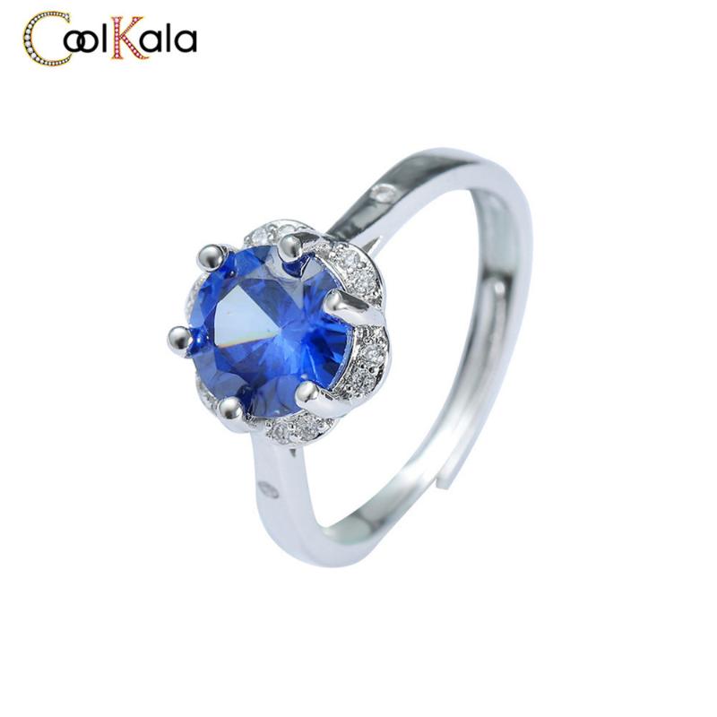 

Wedding Rings Coolkala Simple And Fashionable Round Blue Open Ring With Zircon Color Treasure For Women
