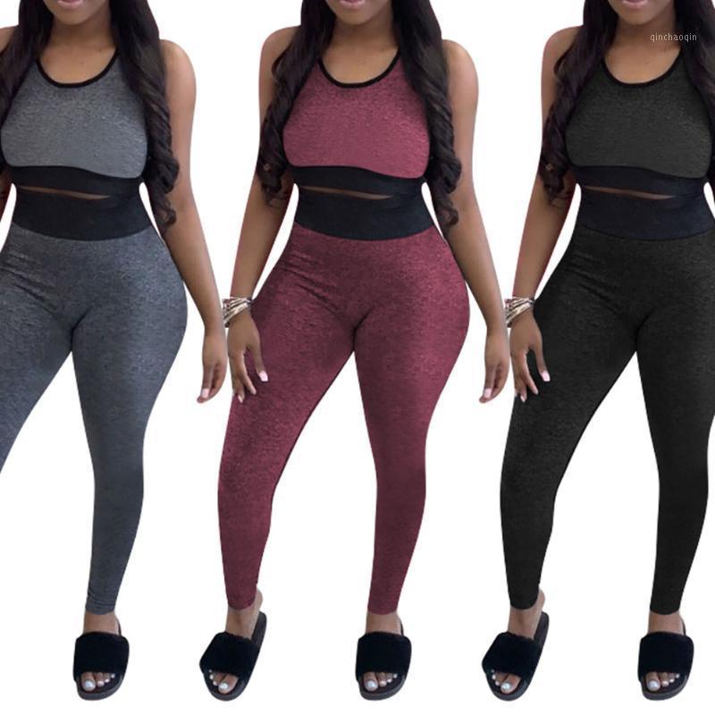 

Women' I-Shaped Vest, High-Waist Trousers, Elastic Home Gym Cropped Top Solid Color Tight Fall Pants1, Black
