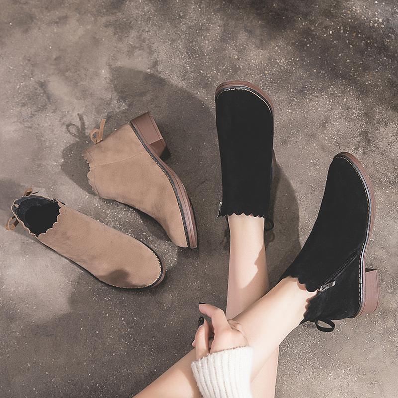 

Boots Shoes Luxury Designer Boots-Women Winter Footwear Round Toe Fashion Rubber Rock Ladies 2020 Low Autumn Mid-Calf Mid