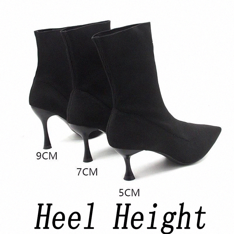 

2020 Women 5cm 7cm 9cm High Heels Boots Stretch Sock Ankle Boots Nightclub Booties Lady Fetish Low Heels Quality Sexy Shoe #222y, Black