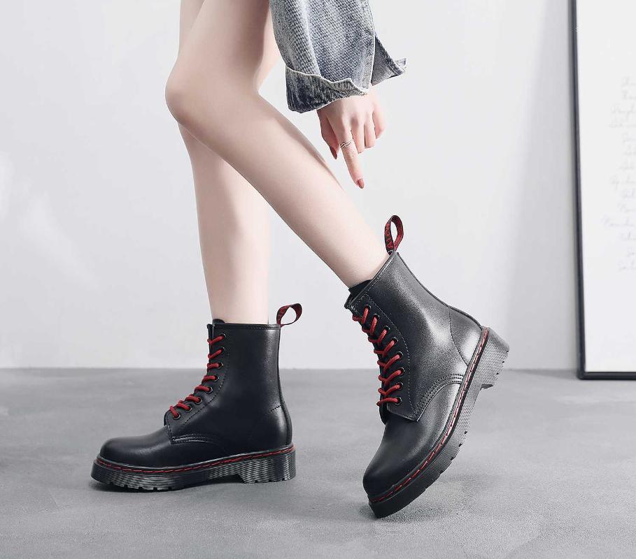 

Timalina Woman fashion Boots Platform Shoes Woman Leather Wool Winter Warm Winter Boots Women Plus Size Women Shoes1, Black-red
