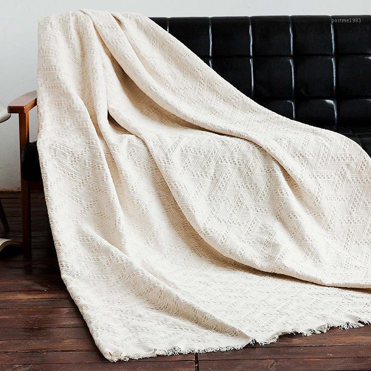 

Nordic style Solid white Throw Blanket Cotton Knitted Sofa Blanket T Shape Chunky Cover sofa cushion Home Textile1