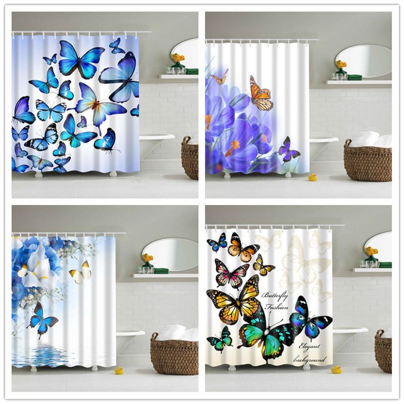 

Butterfly Printed Shower Curtains Set Bathroom Waterproof Fabric Cloth Bath Curtain Bathroom Screen Decor