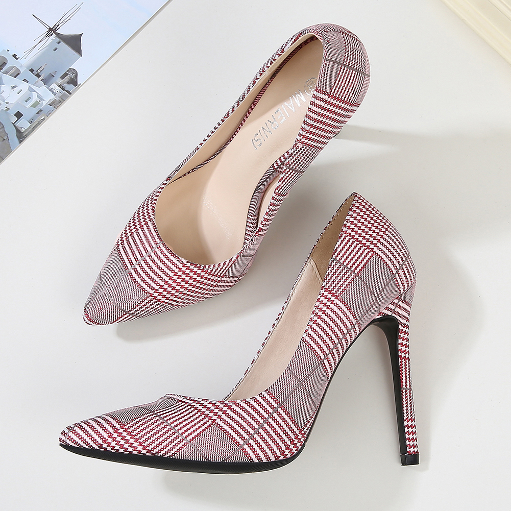 

2020 Women's Standard Knitted or Crocheted Cloth Ladies High Heels Pumps 11cm Size 46 Working Shoes 2puf, Red