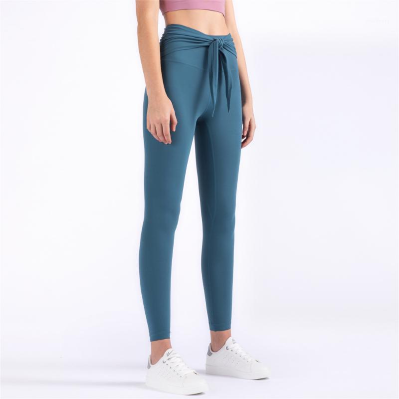 

2020 New Fashion Bandage Waist Leggings Running Fitness Gymnastic Pants Skin Bare Sense Buttock Lifting High Waist Yoga Pants1, Black