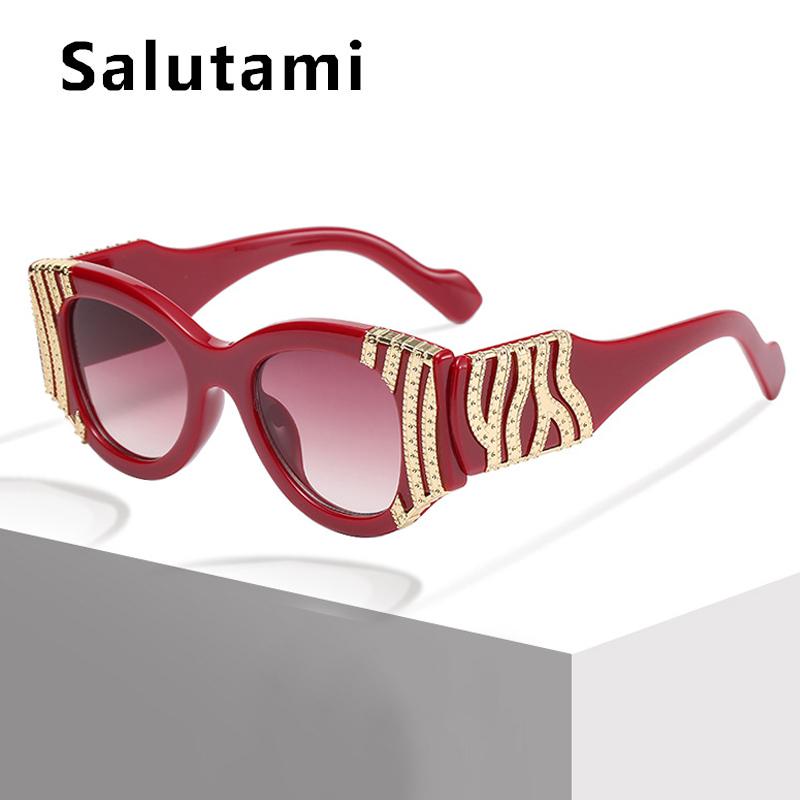 

Unique Black Red Round Cat Eye Sunglasses For Women 2021 New Brand Gradient Elegant Sun Glasses Female Metal Stripe Frame Shades