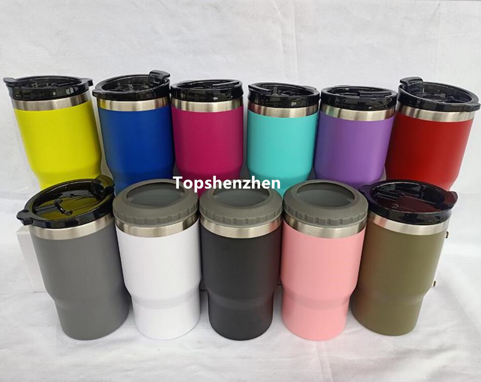 

4-in-1 14oz Coffee Cups Tumbler Stainless Steel 12oz Slim Cold Beer Bottle Can Cooler Holder Double Wall Vacuum Insulated Cup Drink Mug Regular Cans Bottles With Two lid, As pic
